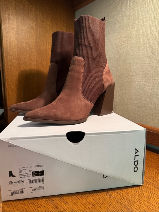 Aldo Shoes - Aldo Rust Suede Pointed-Toe Block Heel Sock Booties